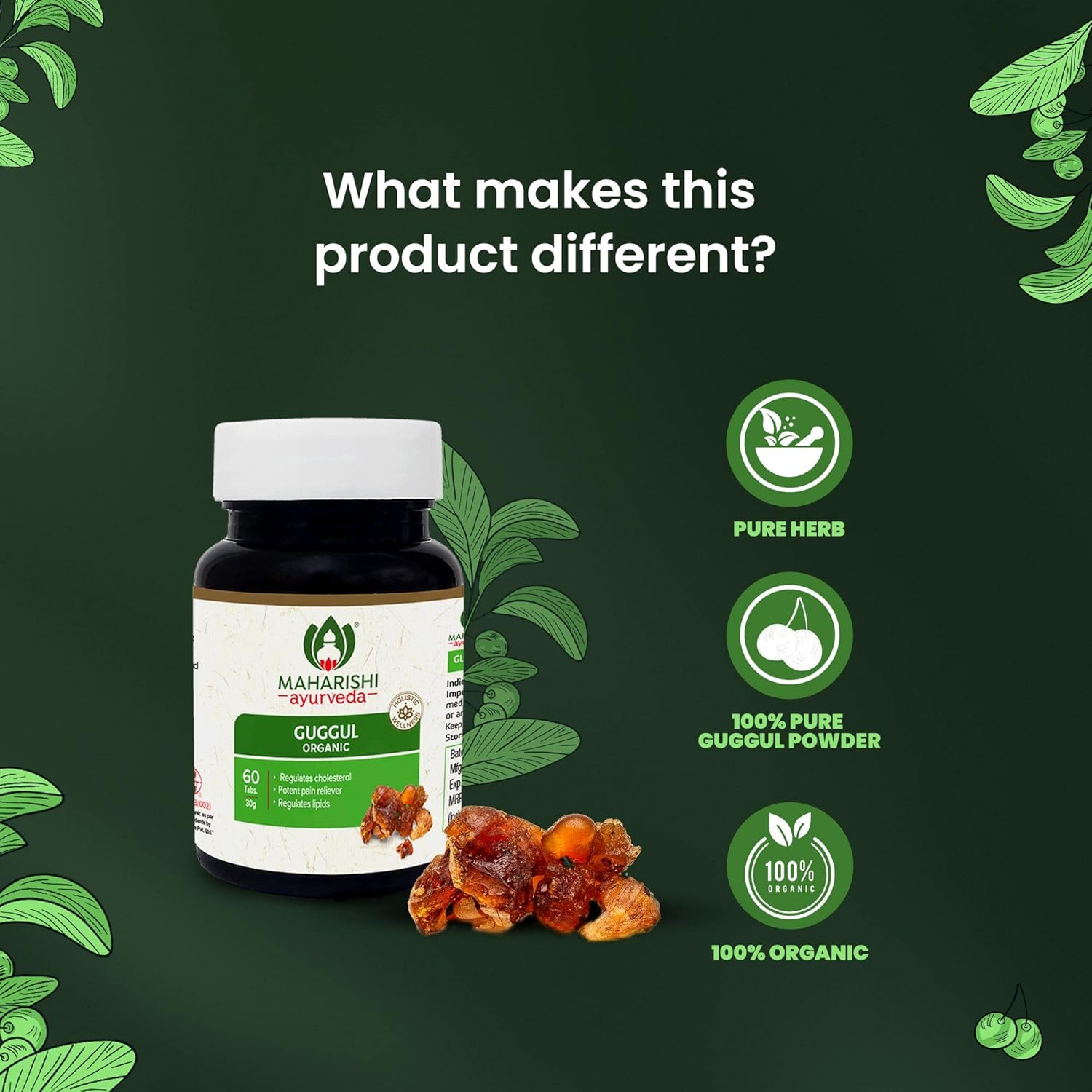 Zephivo Maharishi Ayurveda Organic Guggulu Tablets | Supports Healthy Cholesterol Levels & Digestion| Joints Detoxification | Weight Management | Antioxidant - 60 Tablets

