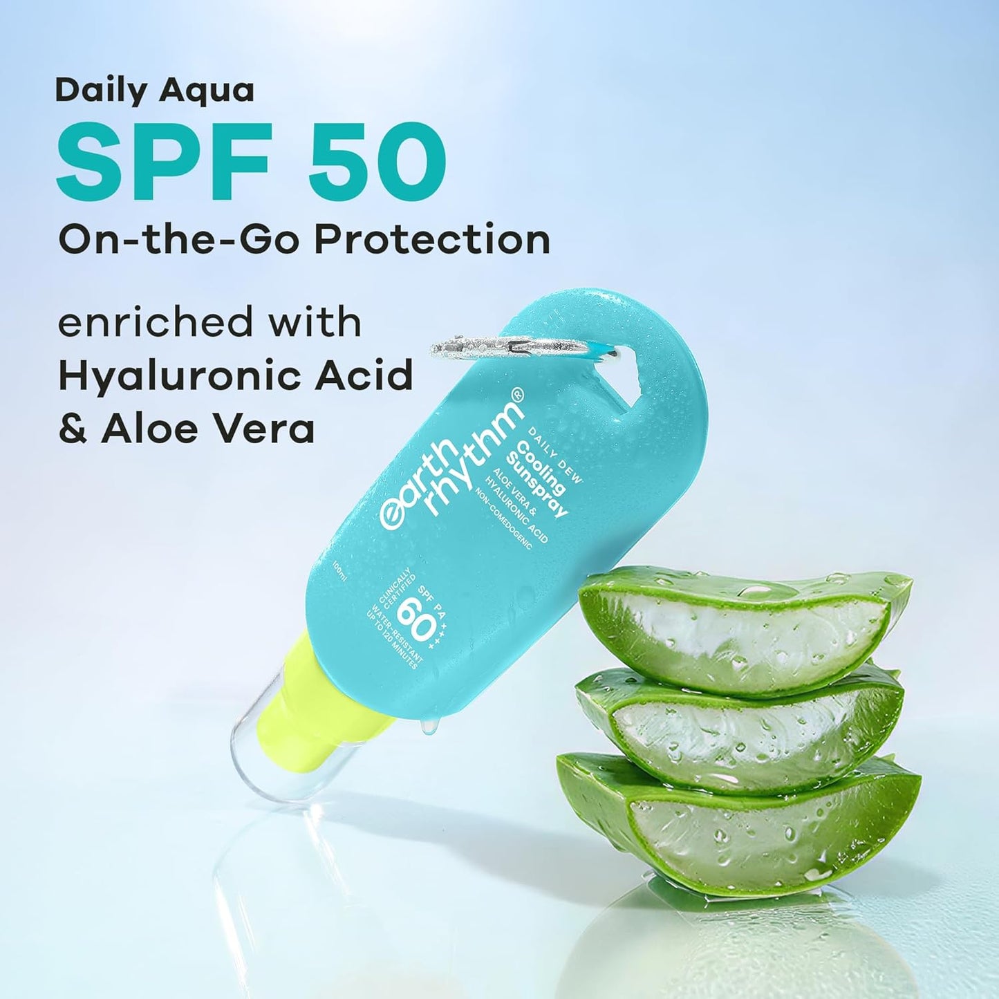 Earth Rhythm Daily Dew Cooling Sunspray SPF 60 PA++++ with Hyaluronic Acid & Aloe Vera, In Vivo Tested Sunscreen
