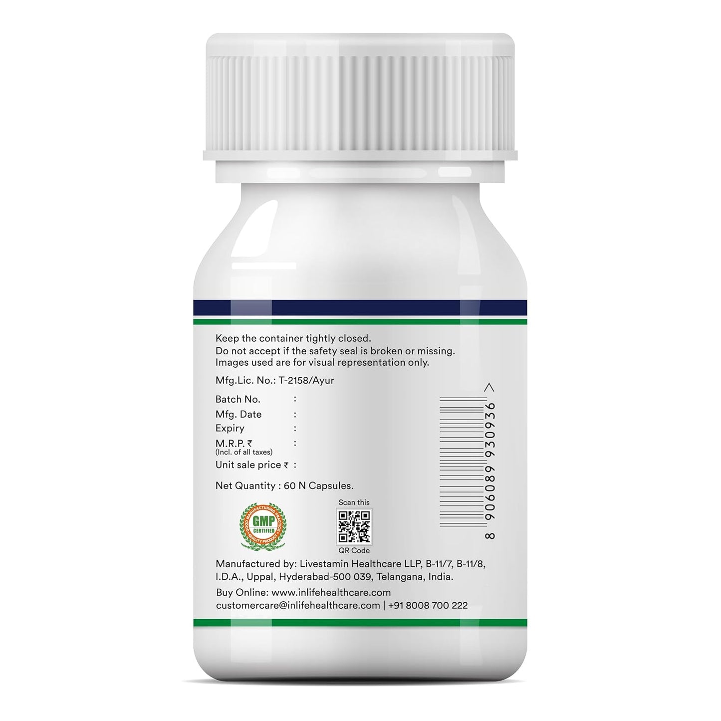 INLIFE Bhringraj Capsules for Hair | Whole Plant Extract Supplement | Eclipta Alba | Supports Healthy Hair for Women & Men, 500mg - 60 Vegetarian Capsules (Pack of 1, 60)