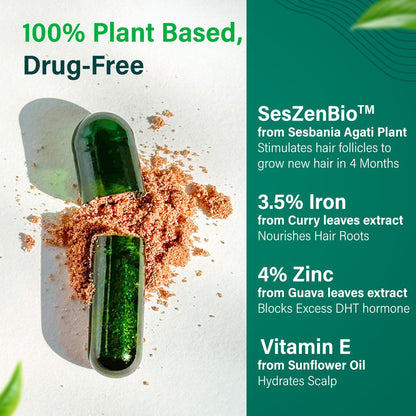 OZiva Hair Vitamin Capsules for Hair Growth & Hair Fall Control,100% Natural with Biotin, Iron, DHT Blocker & Vitamin E,Clinically Proven Hair Growth Supplements for Women & Men,60 capsules
