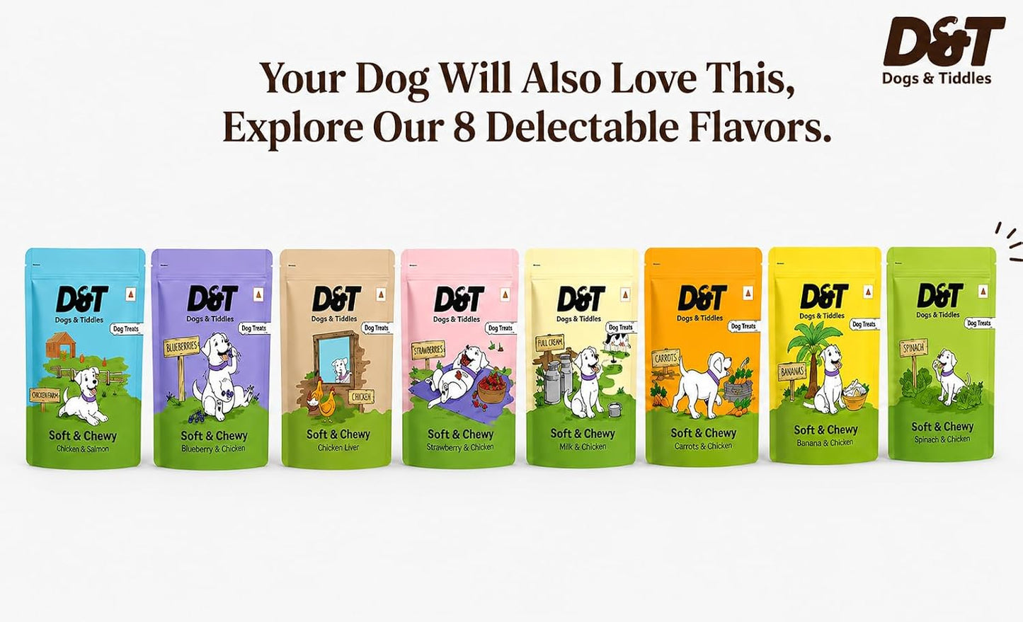 Dogs & Tiddles Blueberry & Real Chicken Dog Treats for Puppies & Adult Dogs, 100g | Soft & Chewy Puppy Treats | Easily Digestible and Healthy|Tasty Training Treats and Dog Snacks