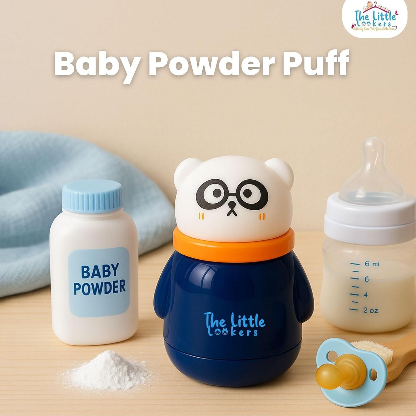 THE LITTLE LOOKERS Portable Baby Skin Care Baby Powder Puff With Box Holder Container For New Born & Kids For Baby Face & Body (Navy Blue)