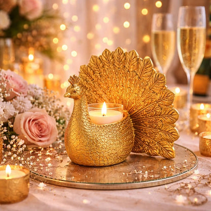 Kalakriti Aluminium Dancing Peacock Candle Holder for Good Luck | Tabletop Vastu Figurine Showpiece for Living Room Home Decor| Valentine Gift for Couples Anniversary Wedding (Candle not Included)