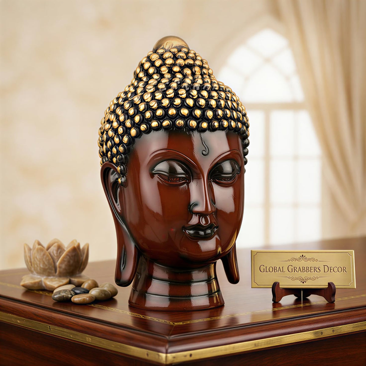 Buddha Idol Statue | Show Pieces for Home Decor Living Room (Maroon Golden)
