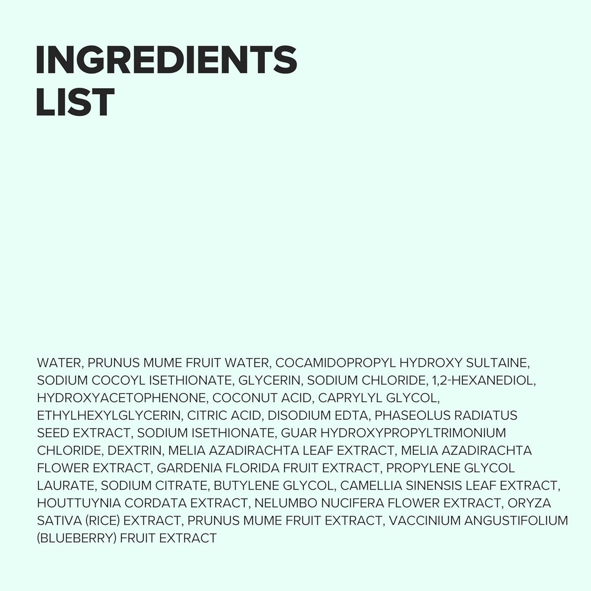 Ingredients list on a white background