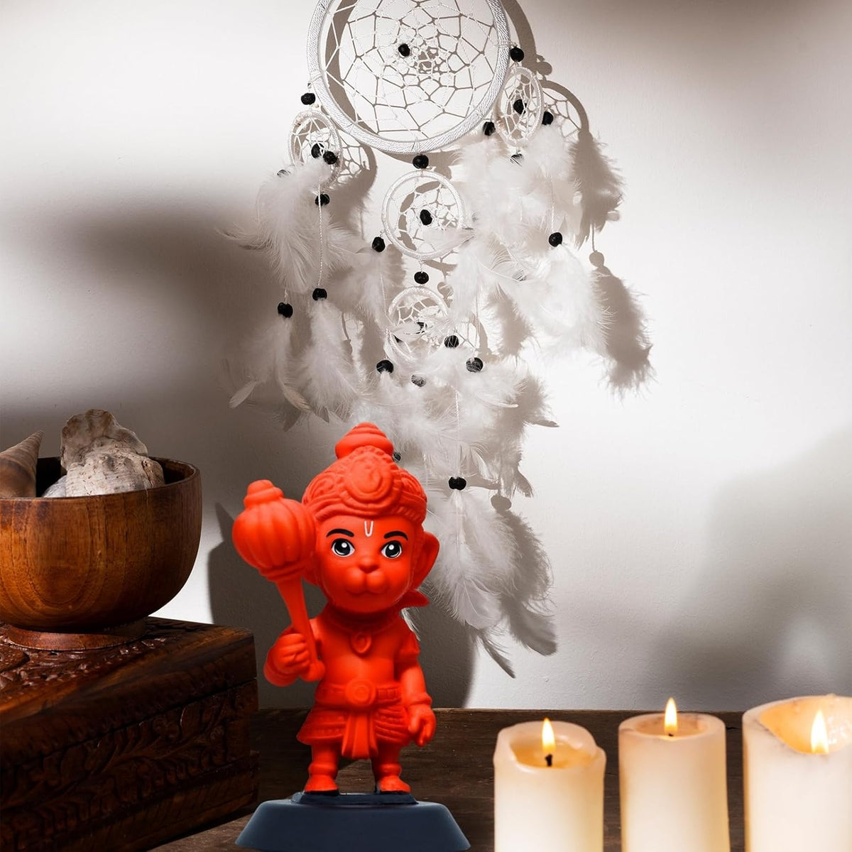 Kesari Hanuman Ji Figurine Showpiece for Car Dashboard, Home Office | Bajrangbali Murti Statue for Hindu Temple, Spiritual Decor | Gift for Devotees