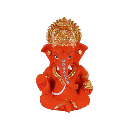 Polyresin Orange Ganesha Statue for Car Dashboard God Ganesh Murti Ganpati Idol Figurine with Double Side Tape