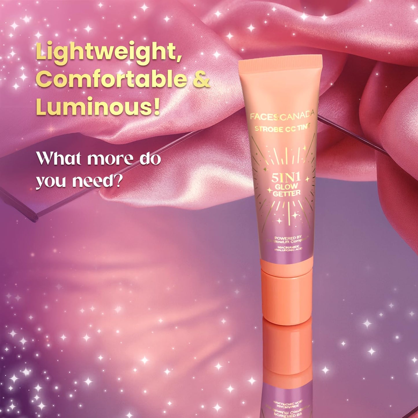 FACES CANADA Strobe CC Tint Mini - Sunset Glaze 02, 18ml | 5-in-1 Serum + Moisturizer + Primer + BB/CC Cream + Strobe Cream | Lightweight | Radiant Dewy Glass Skin Glow | Niacinamide & Hyaluronic Acid | For Light to Medium Skin