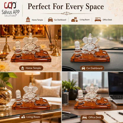 Crystal Glass Shiva Ganesha Nandi Statue | Decorative Religious Showpiece for Home, Temple & Office | Orange, 4 x 2.5 Inch
