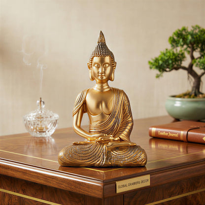 New Sitting Meditating Buddha Statue showpiece Idol Home Decor Items for Living Room and Gifts (Golden 1)