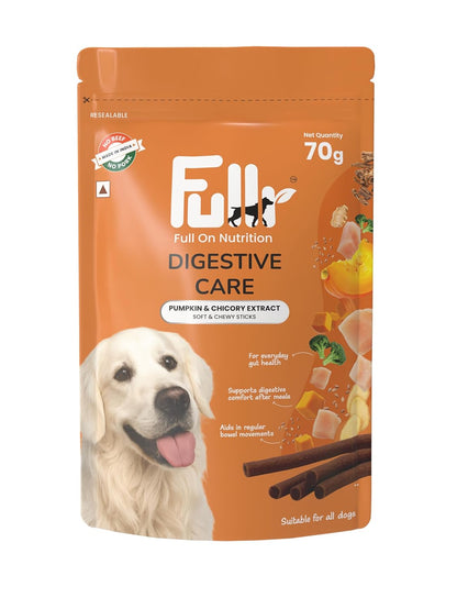 Fullr Digestive Care Dog Treats | Soft & Chewy Sticks with Pumpkin & Spinach | Supports Digestion, Gut Health & Immunity | Healthy Dog Treats for All Breeds & All Life Stages,70g