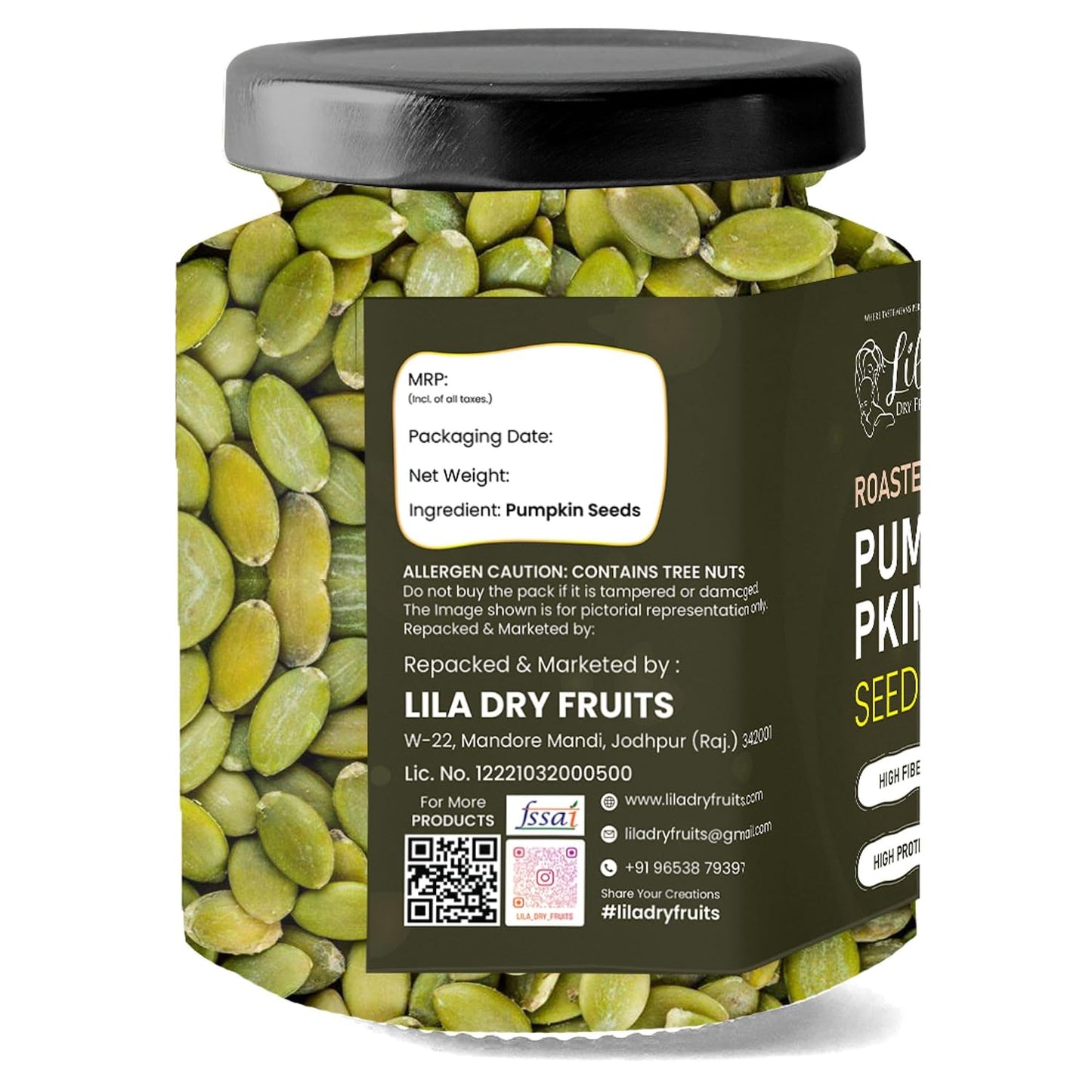 LILA DRY FRUITS Roasted Pumpkin Seeds 100 Grams | Crunchy Healthy Snack Protein Rich Seeds for Daily Nutrition | Premium Pumpkin Seeds for Snacking & Cooking Perfect for Gifting