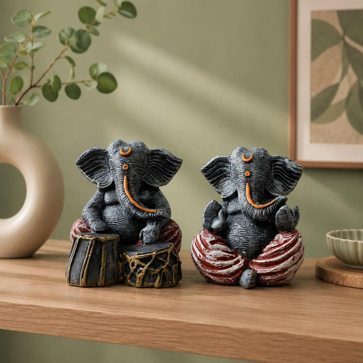 Beautiful Resin Ganesha Grey and Red for Home Decor (Pack of 2, Grey and Red)
