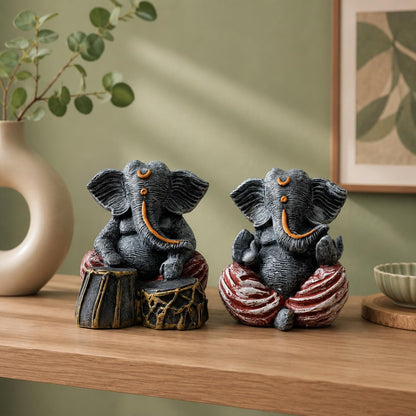 Beautiful Resin Ganesha Grey and Red for Home Decor (Pack of 2, Grey and Red)