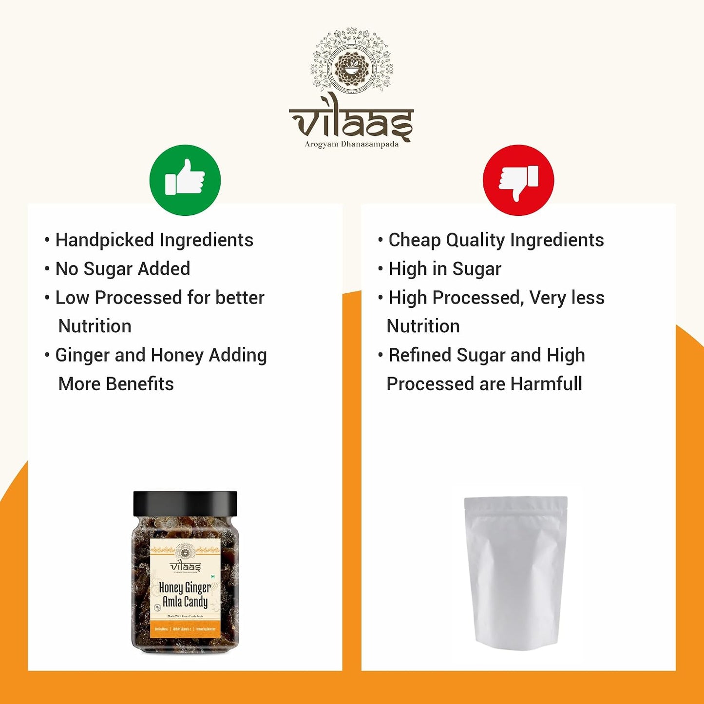 Vilaas Dried Honey Ginger Amla Candy | Low Processed And Sugar Free Amla, For Weight Loss And Immunity Booster | All Natural Ingredients