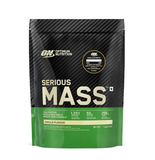 Optimum Nutrition (ON) Serious Mass High Protein High Calorie Weight Gainer Powder - 1 kg with Vitamins and Minerals, Vegetarian