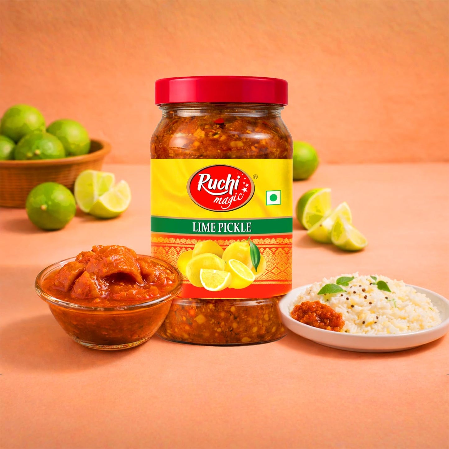 Ruchi Magic Lime Pickle | Tangy and Spicy Traditional Indian Taste | Sun-Ripened Lemon Pieces Blended with Aromatic Spices | Perfect with all Meals | 1 kg