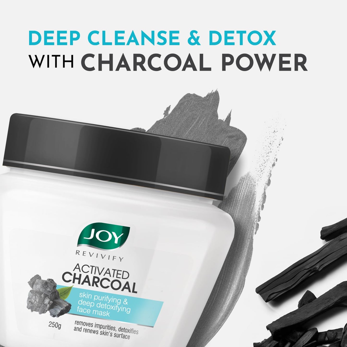 Joy Activated Charcoal Face Pack for Skin Purification & Detoxification (250gm) | Clay Mask with Bentonite & Kaolin Clay for Men & Women | Removes Dirt, Controls Sebum & Reduces Wrinkles
