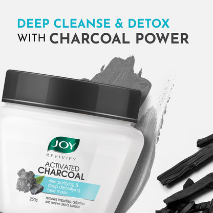 Joy Activated Charcoal Face Pack for Skin Purification & Detoxification (250gm) | Clay Mask with Bentonite & Kaolin Clay for Men & Women | Removes Dirt, Controls Sebum & Reduces Wrinkles