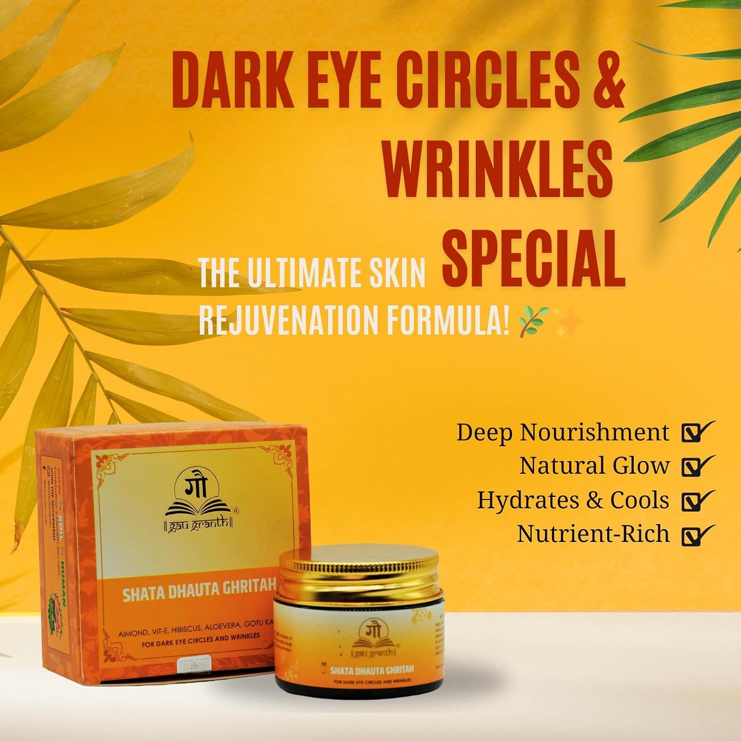 GauGranth Shata Dhauta Ghritah Dark Eye - 40G (Pack Of 1) | Wrinkle Free | |Natural Desi Ghee Skin Moisturizer |Night cream | Even Skin glow | Nourishing & Moisturising | Anti Aging Ayurveda Cream