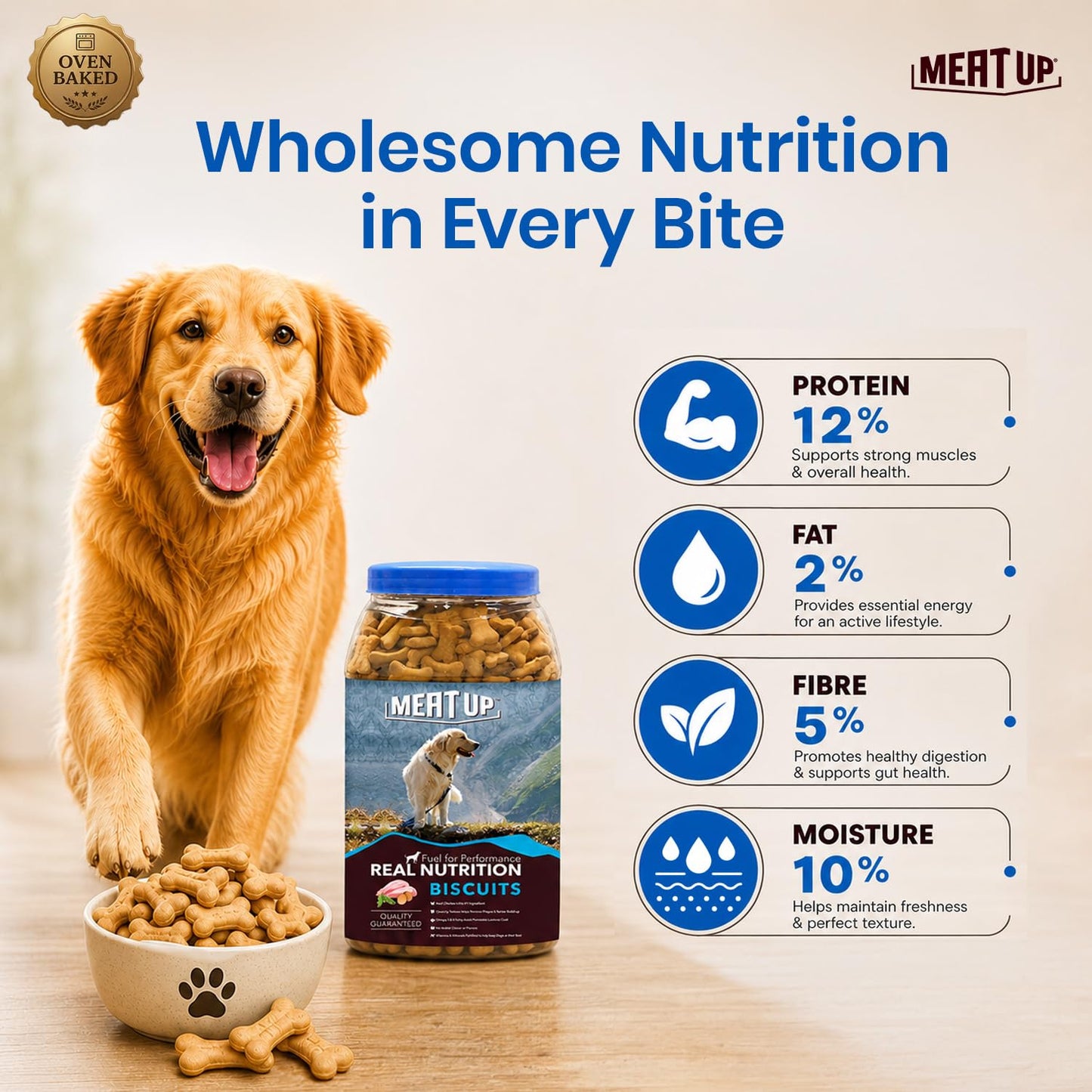 Meat Up Dog Treats Biscuits 1kg| Real Chicken Flavour | Remove Plaque & Tartar Build-up | Vitamins & Minerals | Promotes Lustrous Coat