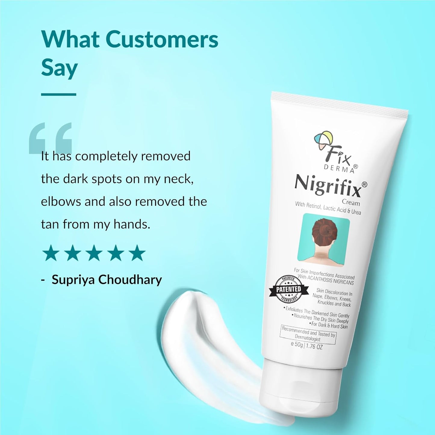 Fixderma Nigrifix Advance Cream for Acanthosis Nigricans with Melatonin, Retinol & Lactic Acid | For Dark Body Parts like Neck, Ankles, Knuckles, Armpits, Thighs & Elbows | Dermatologist Tested - 50g