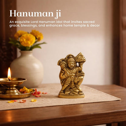 Brass Hanuman Ji Idol | Handcrafted Hanuman Murti for Pooja Room | Home Temple & Festival Gift (Design08: L4 x W2 x H5 cm)