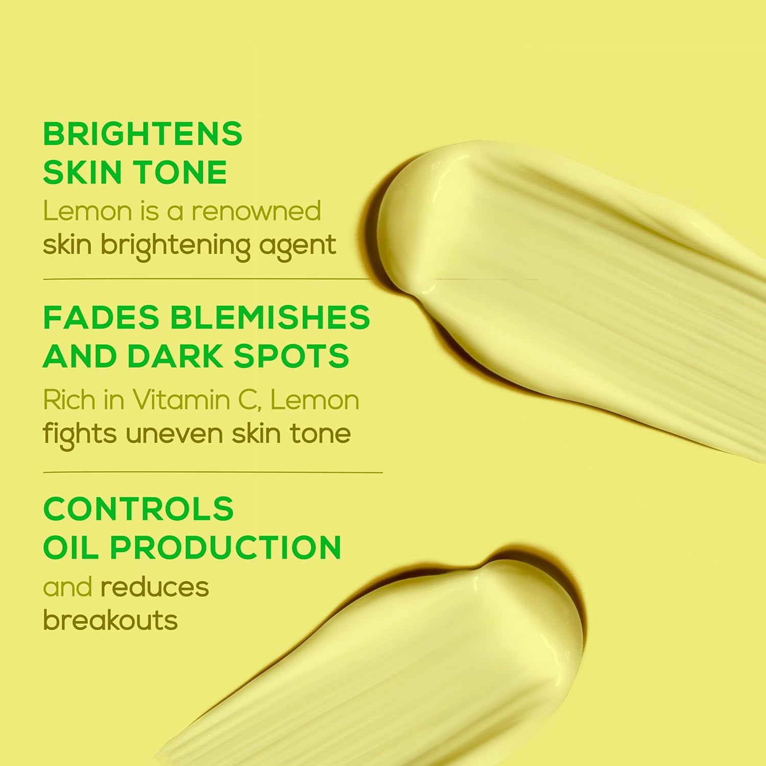 Text detailing the benefits of lemon for skin on a yellow background with lemon slices.