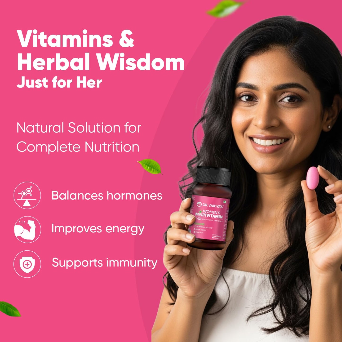 Dr. Vaidya’s Multivitamin for Women | Natural Multivitamin Enriched with Ayurvedic Herbs like Shatavari | Goodness of Calcium and Vitamin D3 tablets, Magnesium supplement, Vitamin B12 supplements & Herbal Extracts | (60 tablets) Pack of 1