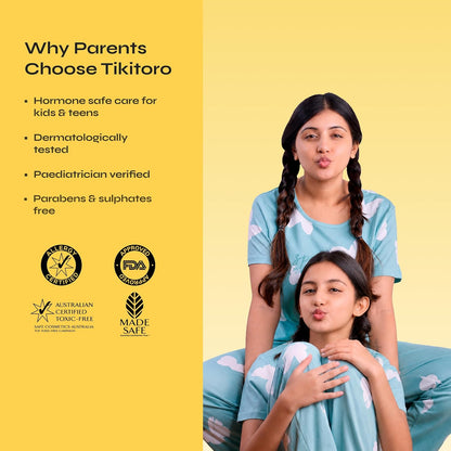 Tikitoro Teens Hydrating Body Lotion 100% Vegan with Shea Butter, Sea Buckthorn, Kashmiri Saffron Extract, Moisturises, Soothes & Nourishes Skin (Age: 11+ Years) (300 ml x 1)
