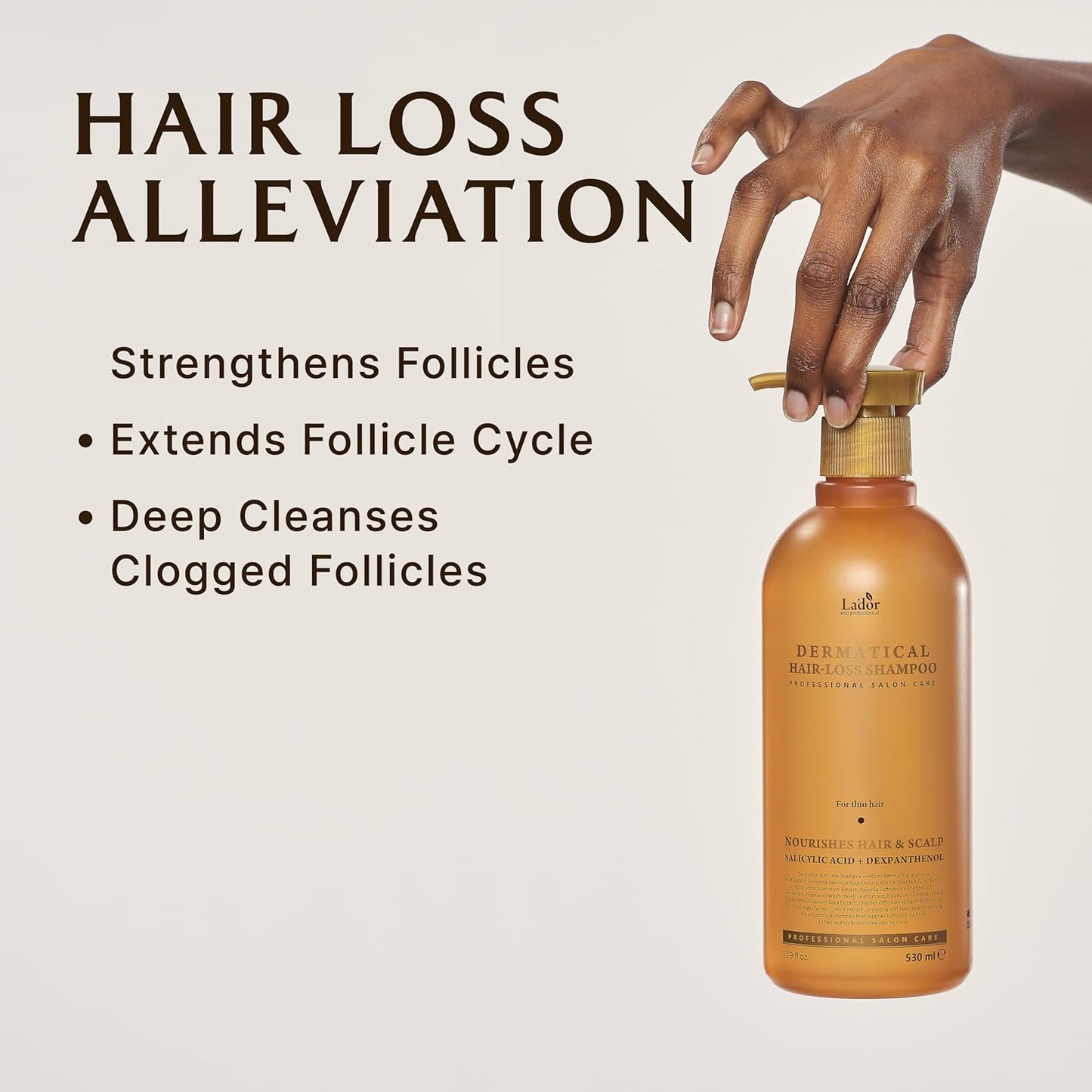 LADOR Dermatical Hair- Loss Shampoo (Normal to Dry Hair) (530ml) Anti Hair Loss & Hair Growth Korean Shampoo, Deep Cleanse, Nourish, Soothes Damaged Scalp