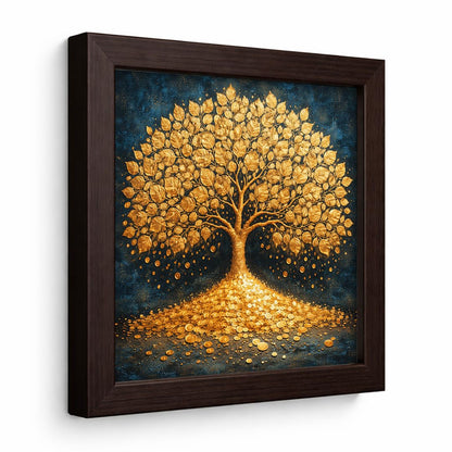 Golden Tree Kalpvriksh Gold Coin Vastu Money Magnet Prosperity Spiritual Wealth White Framed Poster Artwork Decor Painting