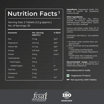Nutrition facts label with FSSAI and ISO logos on a dark background