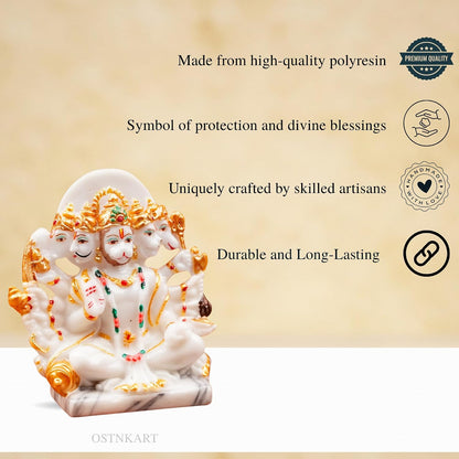 Resin Hanuman Ji Murti Panchmukhi Hanuman for Door Entrance Temple Home & Office Decor Living Room Decoration Gift for New House Warming ceramony, 12.7 x 6.3 Cm, Marble White