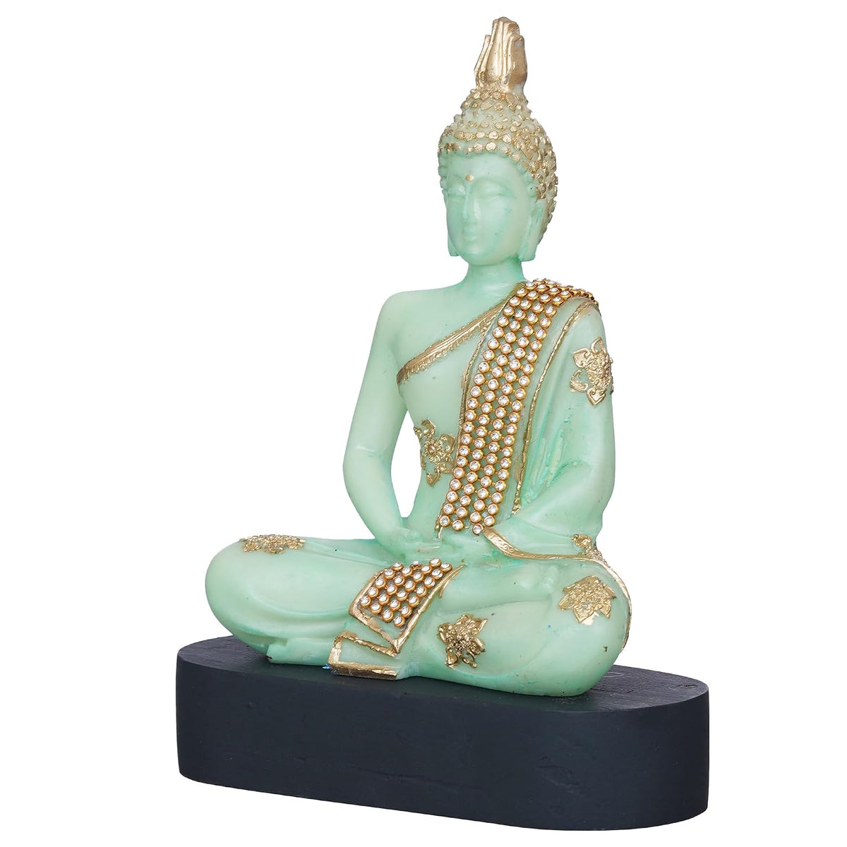 Green and Golden Resin Handcrafted Meditating Lord Buddha Statue | Serene Home Decor for Living Rooms, Meditation Spaces, and Offices | Spiritual Gift for Diwali, Housewarming