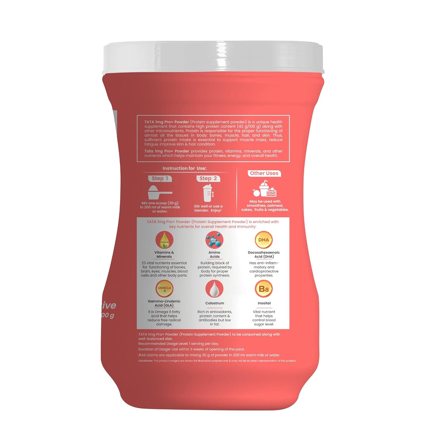 Tata 1mg Pro+ Soy Protein Supplement Powder- High Protein for Muscle & Bone Strength, Overall Fitness, and Energy with 23 essential nutrients,Low Fat & No Added Sugar,Vanilla Flavour