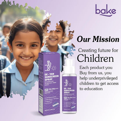 BAKE Spf 70 Sunscreen Spray Pa++++|Waterproof - 180 Minutes|With 2% Kojic Acid & Alpha Arbutin,Sweat Resistant|For Tan Removal,Pigmentation & Uva/B Sun Protection|No Whitecast,Lightweight - 100Ml,All