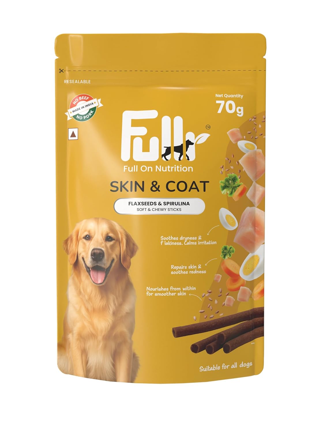 Fullr Skin & Coat Dog Biscuits for All Life Stages, Dog Treats Made with Salmon, Egg & Flaxseed, Healthy Dog Treats Made with Superfoods, Suitable for All Dog Breeds, 70g, Pack of 1
