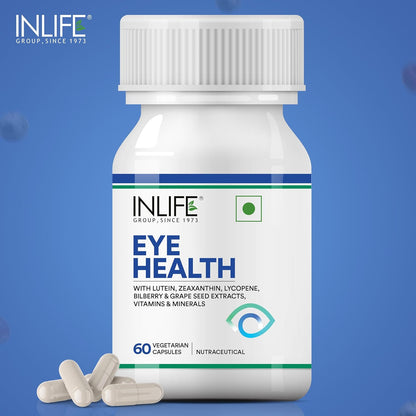 INLIFE Eye Health Supplements | Eye Care Vitamins Lutein, Zeaxanthin, Grape Seed, Bilberry, Zinc, Selenium, Lycopene - 60 Vegetarian Capsules (Pack of 1, 60)