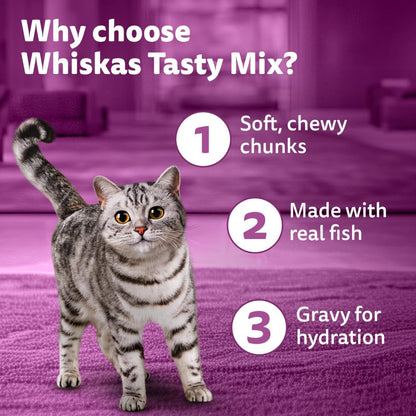 Whiskas Tasty Mix Adult (1+ Year) Wet Cat Food, Chicken with Tuna and Carrot in Gravy, 70 g, Cat Food Made with Real Fish, Complete & Balanced Nutrition for Adult Cats
