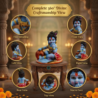 Bal Krishna Makhan Chor Idol 4 Inch | Kanha Ji Murti Marble Dust Statue | Bal Gopal Thakur Ji for Home Temple, Pooja Mandir Decor | Janmashtami Gift & Housewarming Decoration