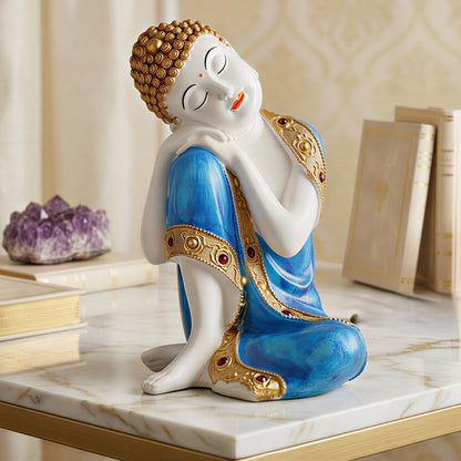 Buddha Idol Statue | Show Pieces for Home Decor Living Room (Blue White Glossy)