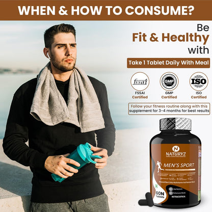 Naturyz Men's Sport Advanced Daily Immunity Supplement Specialized Multivitamin Tablet -Pack of 60 count