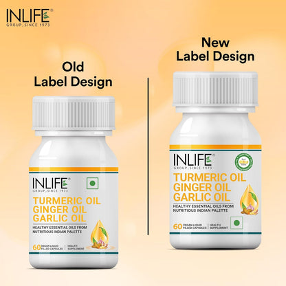 INLIFE Turmeric Oil Ginger Oil Garlic Oil Capsule, Faster Absorption than Extract, Immunity support, Heart Health Supplement for Adults Men & Women – 60 Liquid Filled Vegetarian Capsules (Pack of 1)