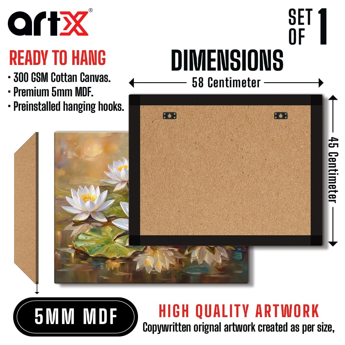 White Lotus Painting For Wall Vastu | Canvas Painting for Living Room