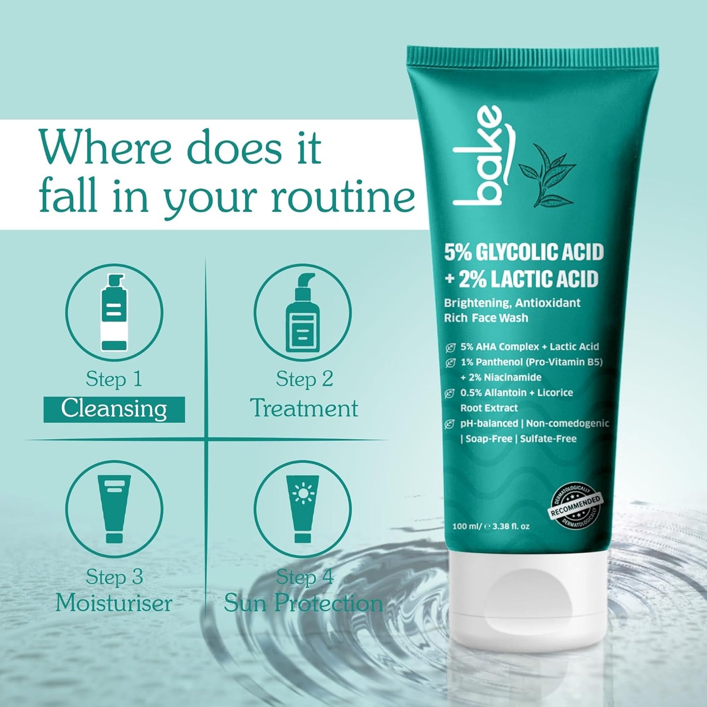 BAKE 5% Glycolic Acid Face Wash for Dark Spots & Pigmentation | For Tan Removal & Dull Skin | Daily Brightening & Glowing Face Wash - 100ml