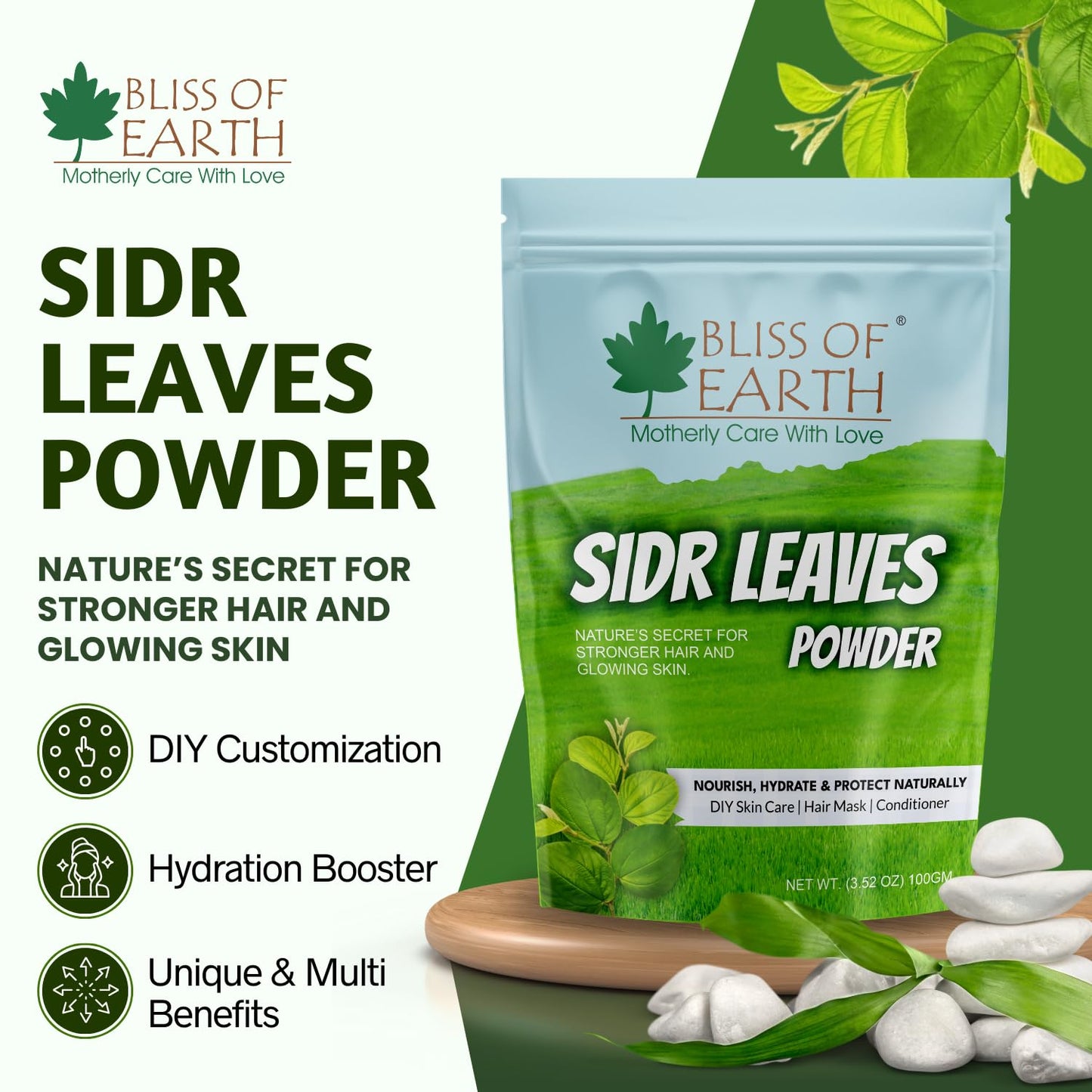 Bliss of Earth Sidr Powder For Hair, 100gm, Handpicked Sidr leaves, Pure Beri Leaves Powder For Hair & Skin