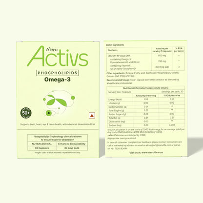 Phospholipids Omega 3 Supplement for Adults 50+ | Algal DHA 250 mg | Enhanced Absorption Phospholipid Formula for Brain Eye and Heart Support Capsules | 30 Capsules