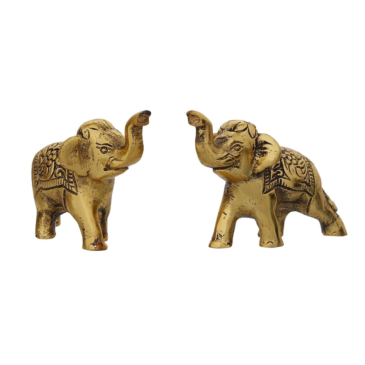 Set of 2 Golden Metal Elephant Statues for Good Luck| Animal Figurines Decorative Elephant Showpieces| Elephant Decorative Items for Home Living Room Office| Gift for Diwali Housewarming