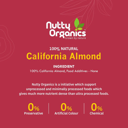 Nutty Organics California Almonds| Hand Selected Jumbo | Tasty & Healthy | High in Protein & Dietary Fiber | Nutritious | Healthy Dry Fruit